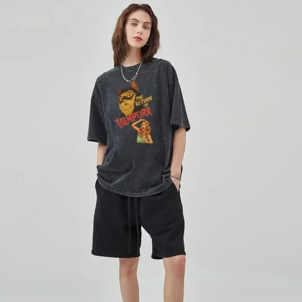 Anime Pussy Printed T Shirt Men Retro Washed 100% Cotton Tops Tees Harajuku Tshirt 2024 Streetwear Hip Hop Male T-shirts