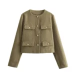 UNIZERA Winter New Product Women's Fashion and Casual Versatile Round Neck Flip Decoration Short Suit Coat
