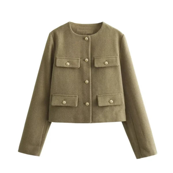 UNIZERA Winter New Product Women's Fashion and Casual Versatile Round Neck Flip Decoration Short Suit Coat