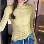 2025 Spring Autumn T shirt Women Tops Solid Slim Fit Long Sleeve O Neck Tshirts Female Casual Streetwear High Quality Base Tees