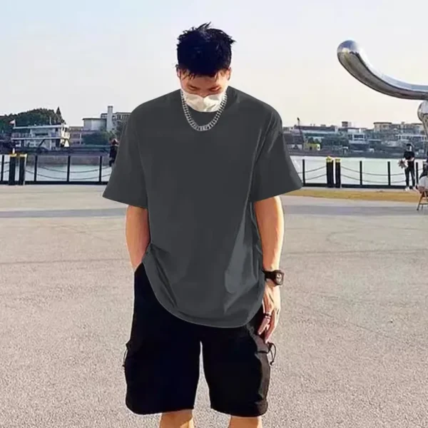 240G Heavy Oversized Plain T-Shirt for Men Summer HighQualtity Short Sleeve Tee 100%cotton Solid Color Trendy Casual white Top