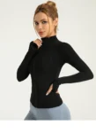 Nude yoga clothes, sports jackets, slim-fit nylon stand-up collar, tight-fitting jackets, tops, running fitness clothes