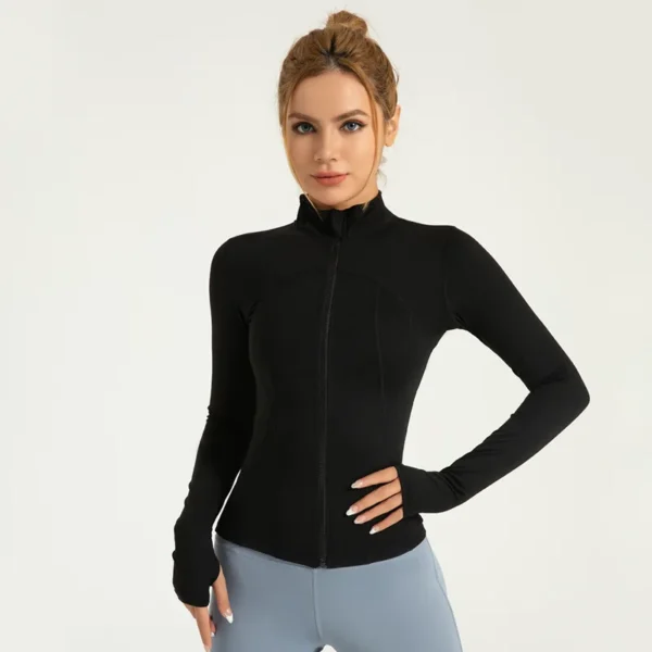 Nude yoga clothes, sports jackets, slim-fit nylon stand-up collar, tight-fitting jackets, tops, running fitness clothes