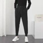 Fashion Men Casual Pants Elastic Waist Small Feet Slim Korean Style Pleated Tapered Male Blazer Pants Trousers Streetwear