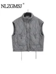 Nlzgmsj 2024 Autumn Winter Women Pocket Cotton Jacket Vest Sleeveless Stand Neck Zipper Waistcoat Loose Female Streetwear