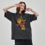 Anime Pussy Printed T Shirt Men Retro Washed 100% Cotton Tops Tees Harajuku Tshirt 2024 Streetwear Hip Hop Male T-shirts