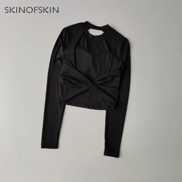 Sexy Back Sports Top for Women Autumn and Winter New Style Big Backless Yoga Suit Spicy Girl Long Sleeved Fitness T-shirt