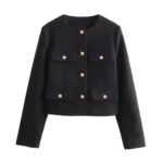 UNIZERA Winter New Product Women's Fashion and Casual Versatile Round Neck Flip Decoration Short Suit Coat