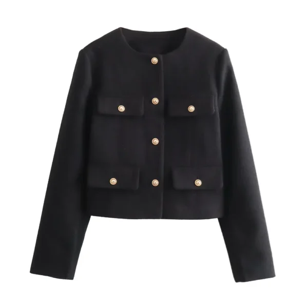 UNIZERA Winter New Product Women's Fashion and Casual Versatile Round Neck Flip Decoration Short Suit Coat