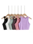 2023 Summer Fashion Women Sexy Slim Tops O-neck Sleeveless Double Nylon Ladies Good Quality Tank Tops 6 Colors