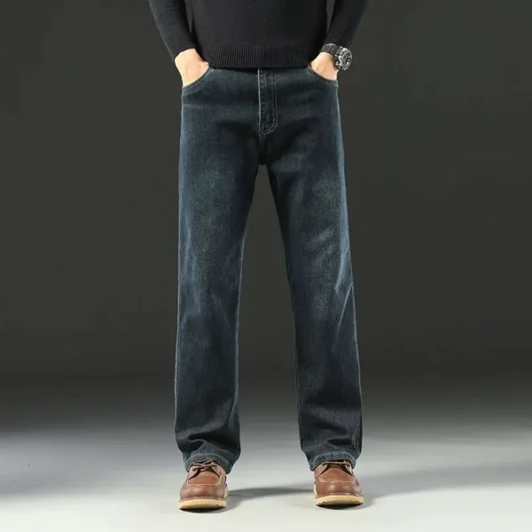 Spring and Autumn Men's Baggy Jeans Casual Straight Stretch Versatile Wide-leg Business Denim Pants Comfortable Loose Trousers
