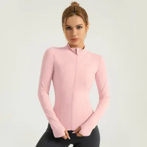 Nude yoga clothes, sports jackets, slim-fit nylon stand-up collar, tight-fitting jackets, tops, running fitness clothes