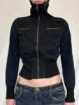 Clearance_Rockmore Vintage Cropped Jackets for Women Harajuku Casual Slim Fit Zipper Coat Y2K Streetwear Long Sleeve Outerwear A