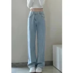 Autumn Spring Jeans Women Denim Pants Vintage Straight Trousers Fashion Female White Black Solid Loose Casual Wide Leg Pants
