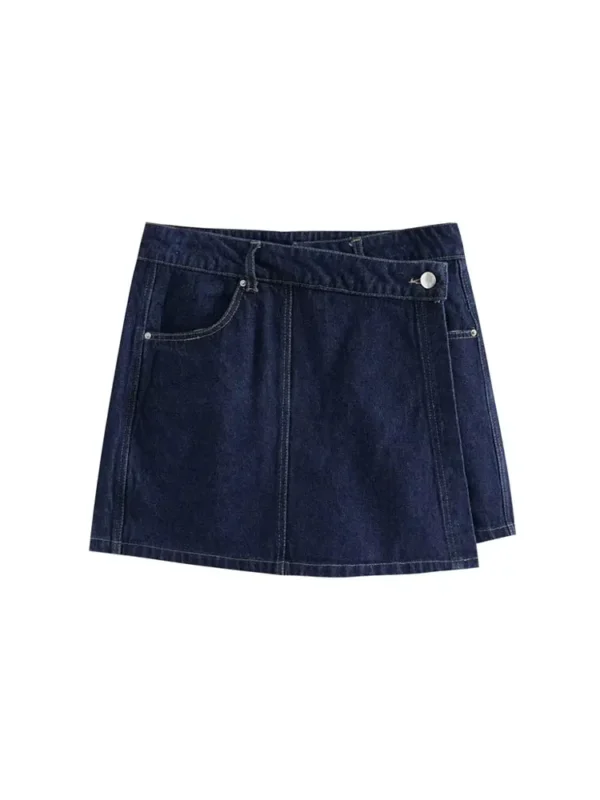 2025 Women's Fashion Flip Pocket Decoration Short Flip Collar Slim fit denim Top + Asymmetric Denim Skirt 2 Piece Set