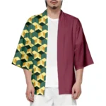Men Japanese Anime Samurai Tanjirou Kamado Green Black Checkered Kimono Haori Cardigan Zenitsu Agatsuma Yellow Cosplay Costume