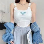 1pc Letter Print Cotton Women Small Breast Bras Hot Girls Wear Casual Slim Underwear Padded Camisole Top