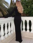 Autumn Fashion Black Maxi Dress For Women Pleated Slim High Waist Long Sleeve Elegant Sexy Party Dress Ladies Y2k Dress