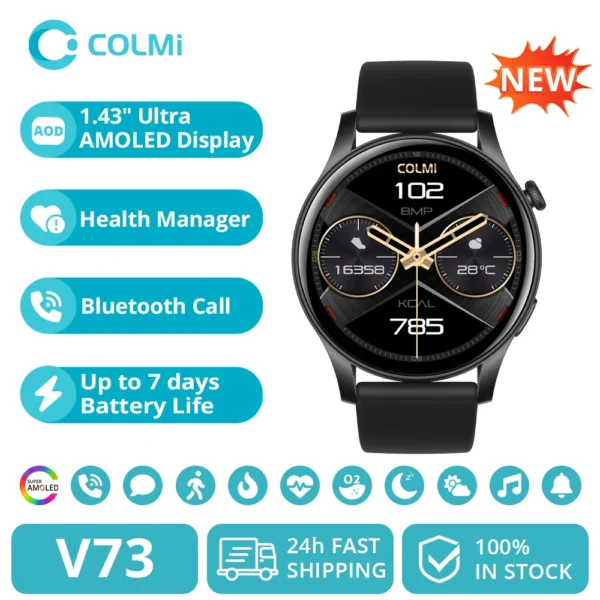 [2024 New] COLMI V73 Smartwatch AMOLED Display Bluetooth Calls Health Fitness Tracking Smart Watch for Men Women