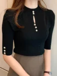 2025 Spring Autumn Korean Fashion Solid Sweater Women Short Sleeve Tops Pull Femme Casual Slim Female Pullover Knitted Clothes