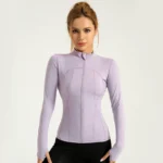 Nude yoga clothes, sports jackets, slim-fit nylon stand-up collar, tight-fitting jackets, tops, running fitness clothes
