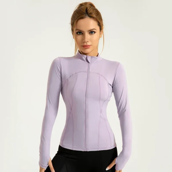 Nude yoga clothes, sports jackets, slim-fit nylon stand-up collar, tight-fitting jackets, tops, running fitness clothes