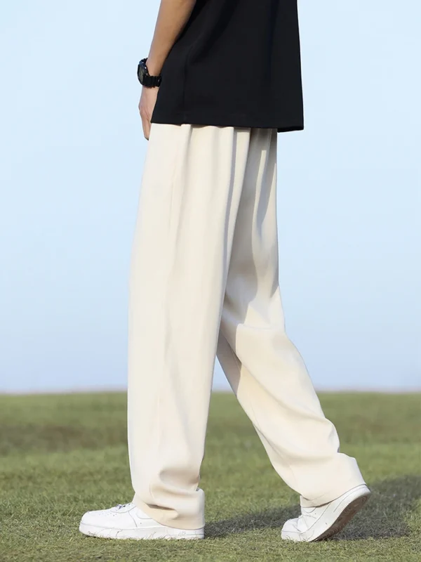 Summer Korean Men's Pants Light&Thin Polyester Elastic Waist Semi-Wide Loose Slacks Drape Suit Pants Male Casual Trousers