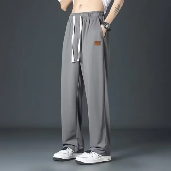 Casual long pants for boys, ice silk quick drying pants for spring and summer, thin, trendy brand straight tube, loose, hanging