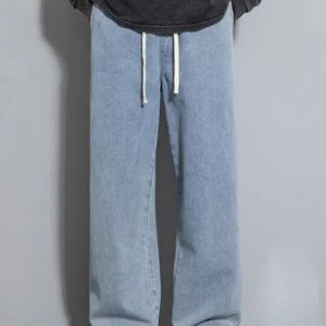 Dragging Streetwear Loose Jeans Men Korean Style Fashion Loose Straight Wide Leg Pant Men's Brand Clothing Black Light Blue Grey