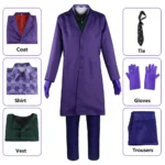 Movie Batman Cosplay Costume The Dark Knight Heath Ledger Roleplay Uniform Clown Purple Suit Halloween Party Costumes