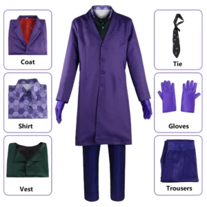 Movie Batman Cosplay Costume The Dark Knight Heath Ledger Roleplay Uniform Clown Purple Suit Halloween Party Costumes