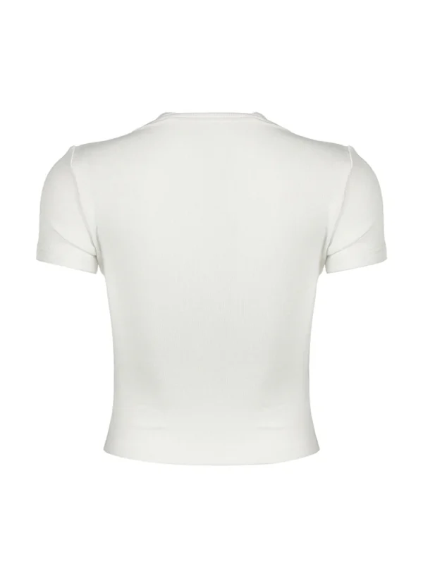 Halter Neck Lace Trim Bow Cute Black Y2K T-Shirt Women Button Up Slim Short Sleeve White Tees Sweet Balletcore Clothing
