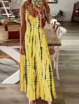 Clearance_Women's Casual Loose V-neck Tie Dye Printed Spaghetti Maxi Dress Summer Beach Vacation Long Dress_Continuous updates
