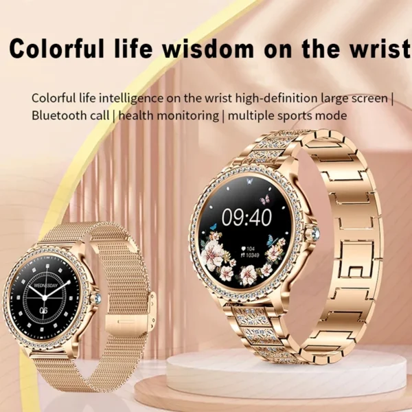 2024 New Gold Luxury Smart Watch Women 1.32Inch HD Screen Sports Custom Dial Heart Rate Voice Call Smart watch For Gift Ladies