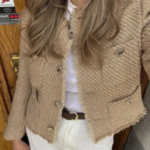 Chic Female Tweed Basic Jacket Coat Women Clothing Woolen Outerwear Long Sleeve Front Button Female Outerwear Chic Tops